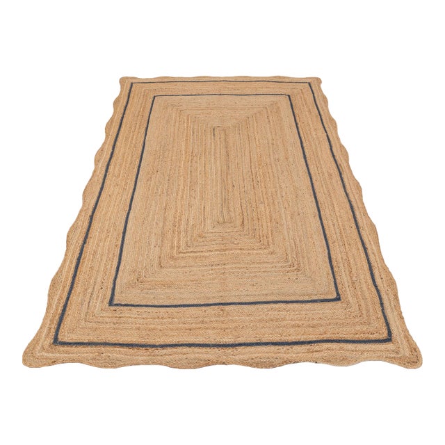 Navy Blue Jute Scalloped Rug Weave 3x5Ft. For Sale