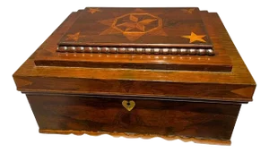 19th Century American Rosewood Box With Fruit Wood Star Inlay, Fun Interior