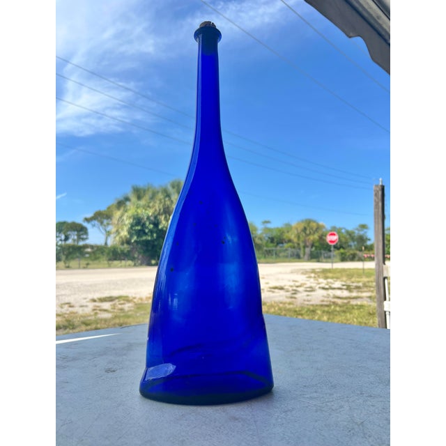 Vintage Cobalt Blue Art Glass Decanter For Sale In West Palm - Image 6 of 7