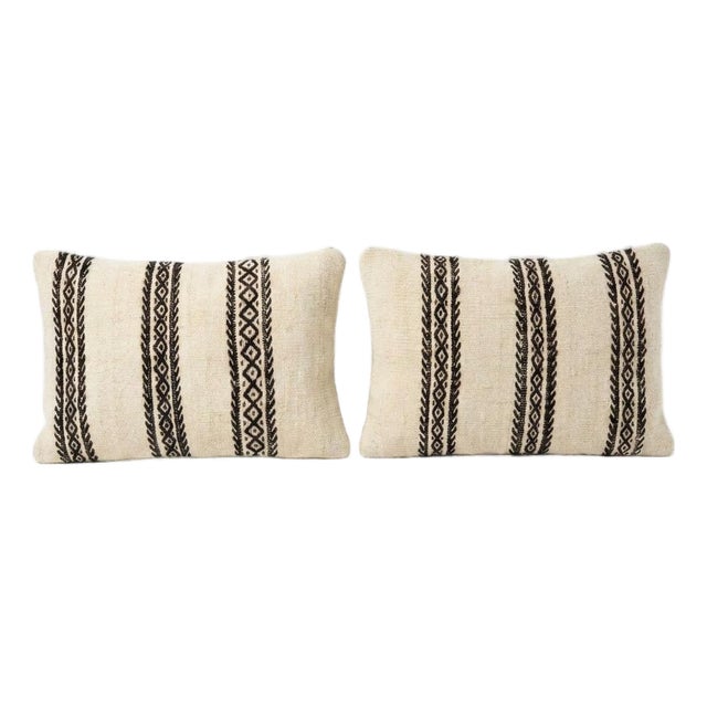 Striped Kilim Lumbar Pillow Cover 14'' X 20'' - Set of Two For Sale