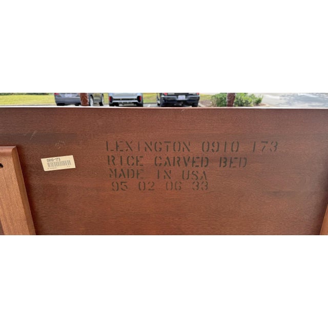 Lexington Queen Size Mahogany Rice Carved Poster Bed Frame For Sale - Image 17 of 18