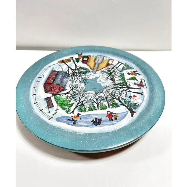 1995 Signed Hummel Hand-Painted Winter Village Folk Art Lazy Susan For Sale - Image 9 of 12