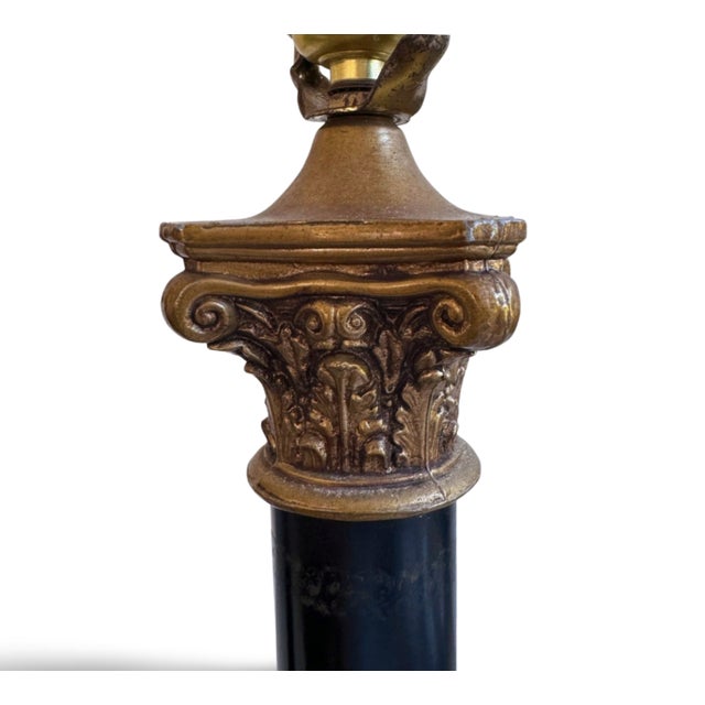 Black Vintage Stiffel Neoclassical Column Black & Gilt Column Table Lamps - a Pair For Sale - Image 8 of 12