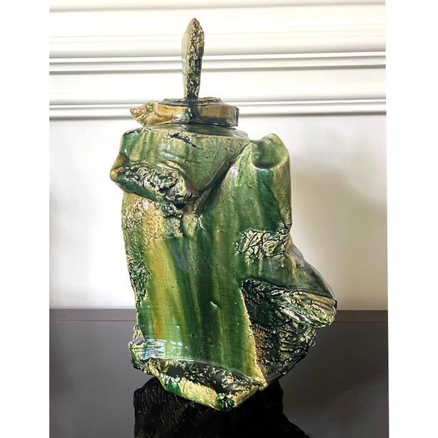 Large Japanese Ceramic Oribe Sculptural Vessel by Shigemasa Higashida For Sale - Image 18 of 18