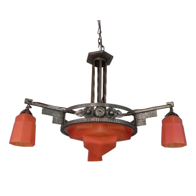 Art Deco Pendant Lamp with Glass Bowl and 3 Chalices, 1930s For Sale