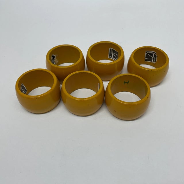Mid-Century Modern Mid Century Modern Yellow Wooden Knobler Napkin Rings- Set of 6 For Sale - Image 3 of 5
