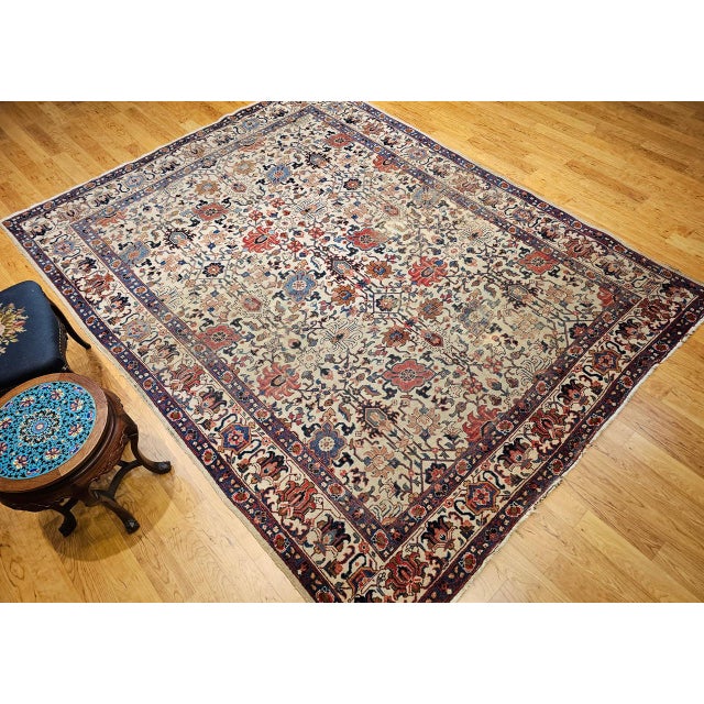 Vintage Tabriz Rug, Hand-Knotted Wool, Allover Geometric Pattern, Ivory & Blue, 8x10 For Sale - Image 11 of 18