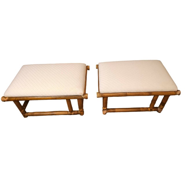 Late 20th Century McGuire Vintage Rattan Coffee Table With Nesting Seats/Ottomans Set For Sale - Image 5 of 9