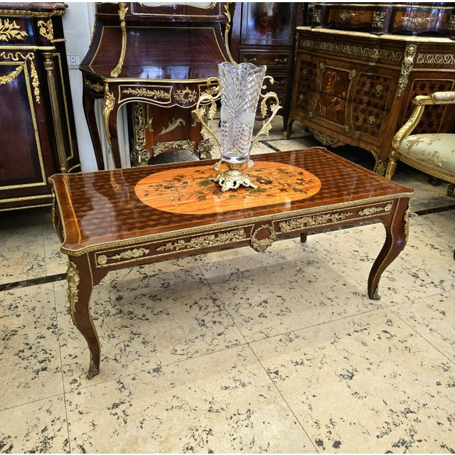 French French-Inspired Louis XV Coffee Table – Rich Wood Finish With Intricate Gilded Details For Sale - Image 3 of 3