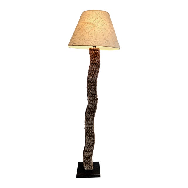 Braided Rope Floor Lamp on Square Metal Base, Japanese Work, 1980 For Sale