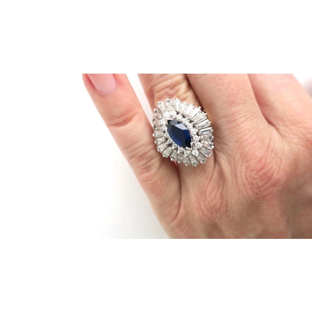 Mid 20th Century Cocktail Ring Faux Diamonds and Sapphire, Circa 1960s For Sale - Image 5 of 11