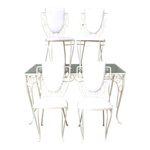 Vintage John Salterini Style Wrought Iron & Glass Dining Table & 4 Wrought Iron Chairs