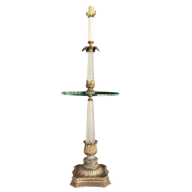 Vintage Statuesque Hollywood Regency Crystal Tray-Table Floor Lamp For Sale - Image 4 of 8