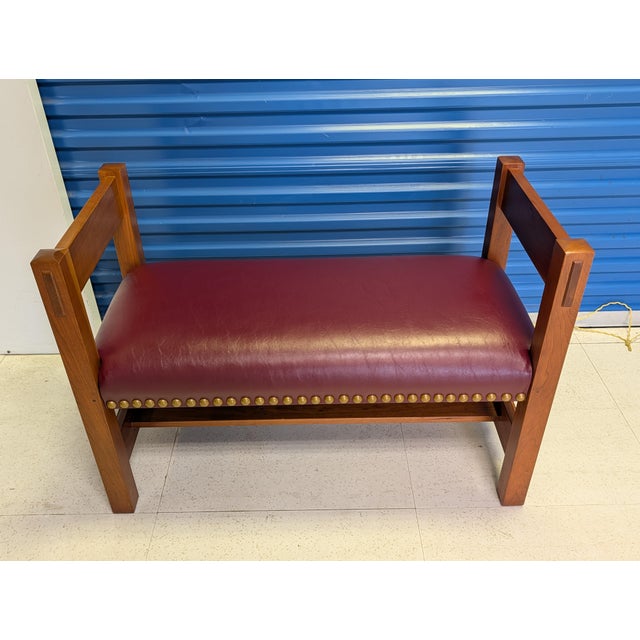 2000 - 2009 2005 L. & j.g. Stickley Cherry Wood "Gus" Limited Run Collector Bench - Capri Henna Leather For Sale - Image 5 of 11