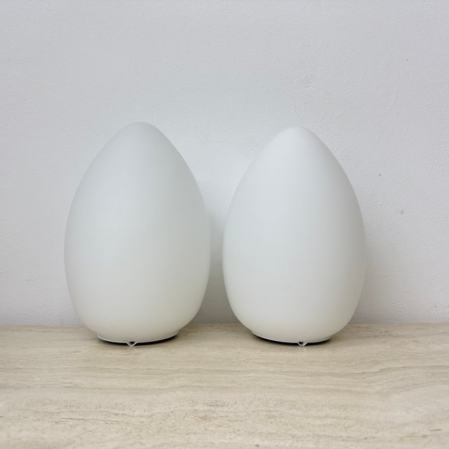 Glass Vintage Egg-Shaped Opaline Glass Table Lamps, 1970s, Set of 2 For Sale - Image 7 of 18