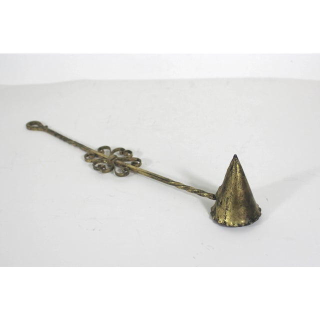 Renaissance Vintage Gilt Gold Florentine Style Large Candle Snuffer With Twisted Wrought Iron Handle For Sale - Image 3 of 7