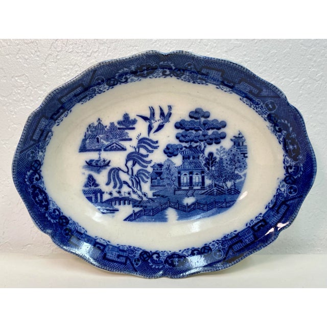 Antique Blue Willow Oval Serving Bowl Made in England. For Sale - Image 10 of 10