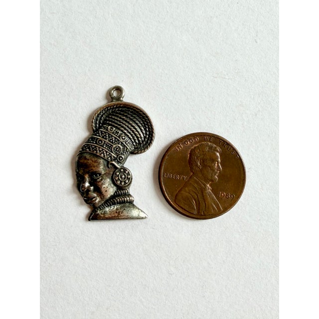 Vintage Sterling Silver African Lady in Traditional Headdress Bracelet Charm Pendant For Sale In Cleveland - Image 6 of 6