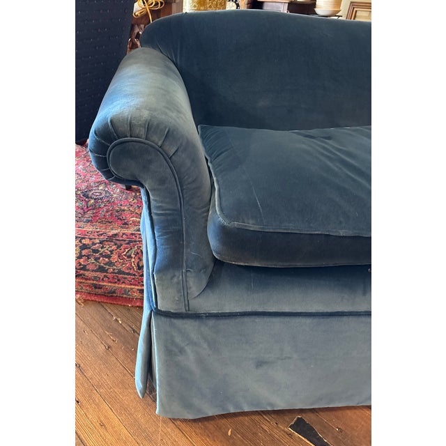 Traditional Vintage Velvet Cobalt Blue Sofa For Sale - Image 3 of 10