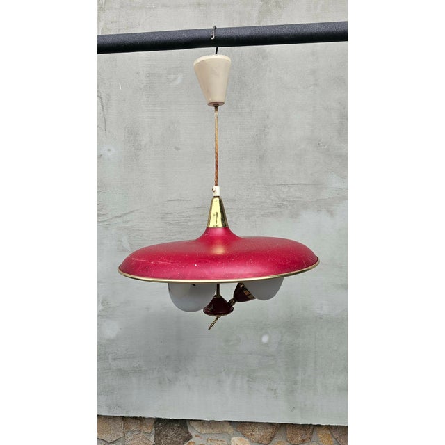 Red Danish Brass Chandelier, 1960s For Sale - Image 8 of 9