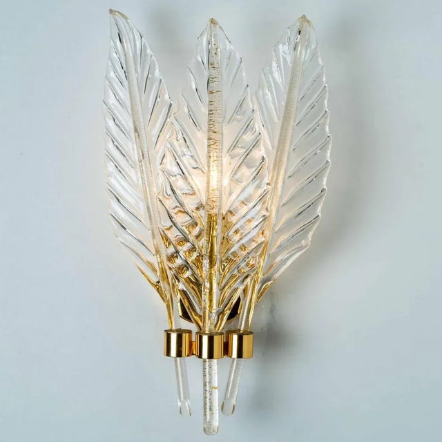 1970s Glass Leaves Wall Sconces, 1970, Set of 2 For Sale - Image 5 of 18