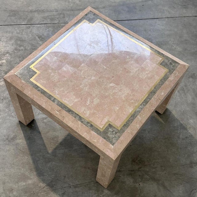 Contemporary Postmodern Pink Marble Coffee Table with Brass Inlay, Italy, 1980s For Sale - Image 3 of 8