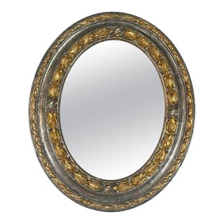 19th Century Italian Oval Mirror in Burnished Silver Leaf and Gold For Sale