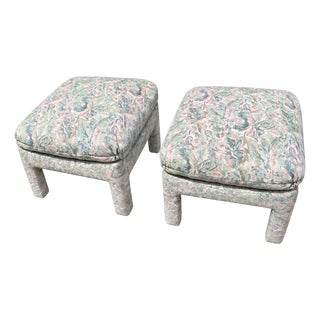 Pair of Pillow Top Upholstered Parsons Ottomans in the Style of Milo Baughman For Sale