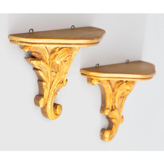 Mid 20th Century Italian Giltwood & Gesso Wall Brackets Shelves - a Pair For Sale In Houston - Image 6 of 9