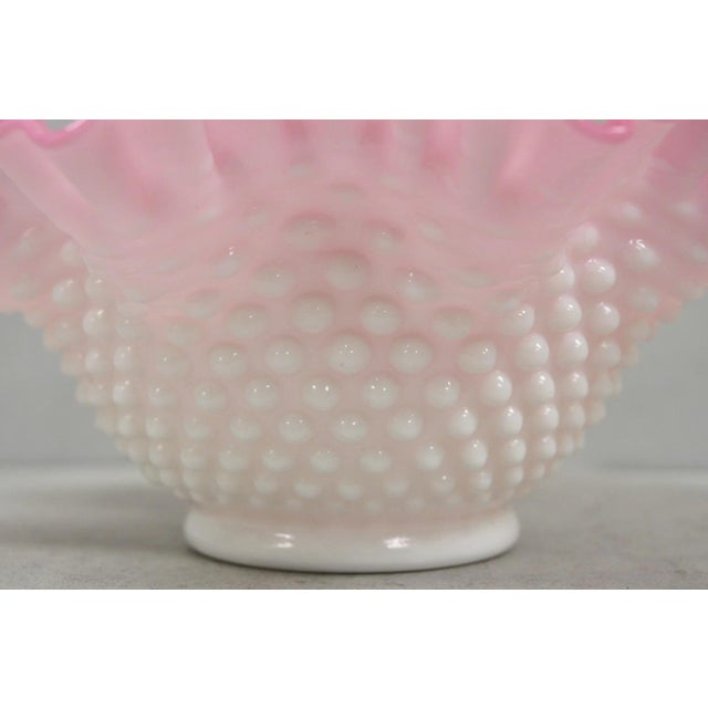 Vintage Pink & White Hobnail Cased Glass Candy Dish Ruffled Bowl Brides Basket For Sale - Image 11 of 12