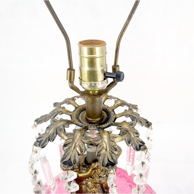 Pair of Large Cranberry Glass Crystal Decorated Table Lamps MINT! For Sale - Image 11 of 15