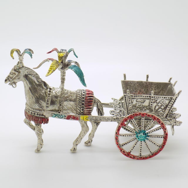 Large Vintage Italian Handmade Silver Carretto Siciliano Carriage with Enameled Parts, Sicily, 1980s For Sale - Image 3 of 13