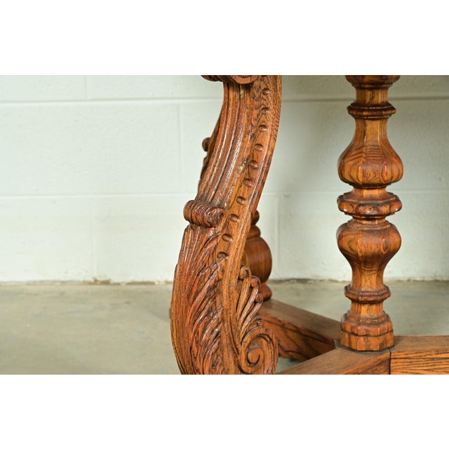 Early Romweber Antique English Jacobean Carved Oak Extension Dining Table, Circa 1900 For Sale - Image 12 of 15