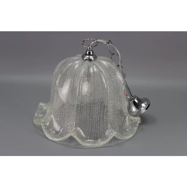 Mid-Century Bell Shaped Ice Glass Pendant Lamp For Sale - Image 14 of 18