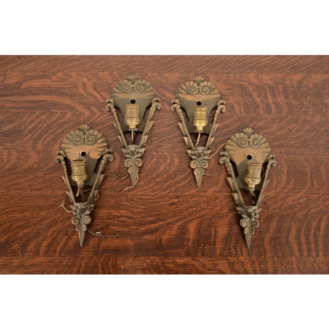 1930s Mid-West Art Deco Bronze Soleure Wall Sconces, Set of Four For Sale - Image 10 of 10