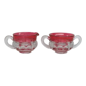 Tiffin Franciscan Kings Crown Cranberry Ruby Glass Cream and Sugar Set