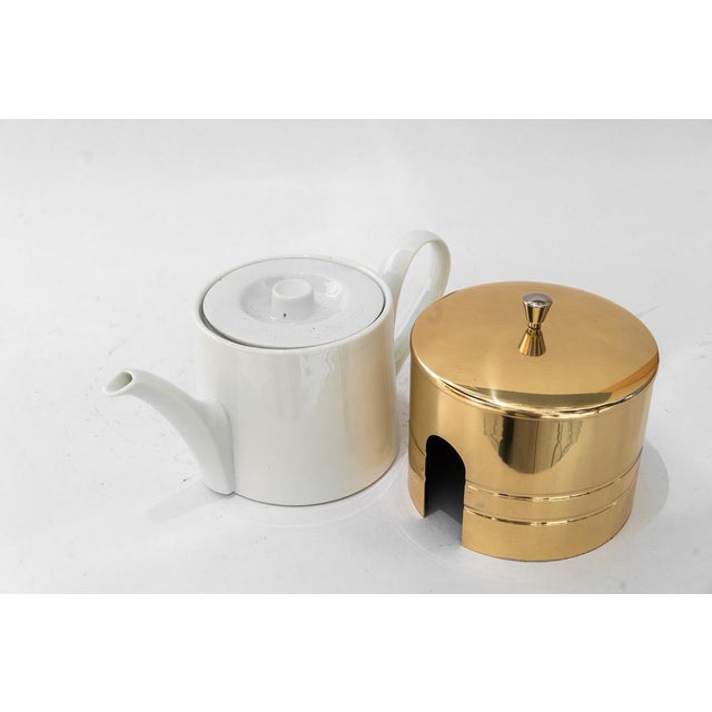 Gold Ceramic Thermos Can with Brass Cover, 1950s For Sale - Image 8 of 13