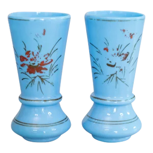19th Century French Blue Opaline Vases - a Pair