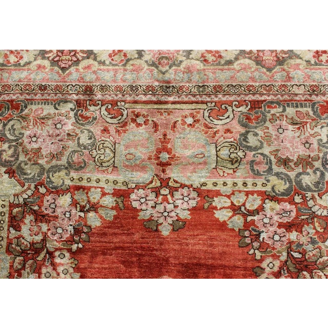 Persian Antique Mahal Rug With Beautiful Floral Design in Red, Pink, and Green For Sale - Image 9 of 12
