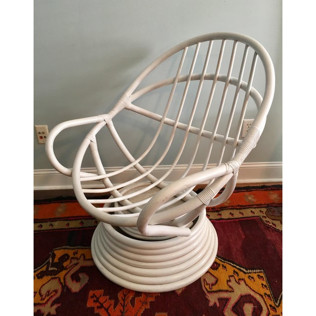 Vintage Mid Century Modern Bamboo Rattan Swivel Chair In White Chairish Antique resin wicker rocker chair: vintage mid century modern bamboo rattan swivel chair in white