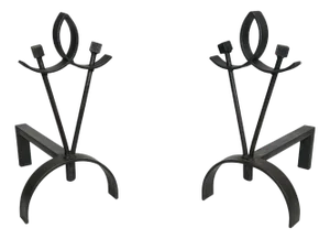Pair of Modernist Wrought Iron Andirons. French Work. Circa 1940