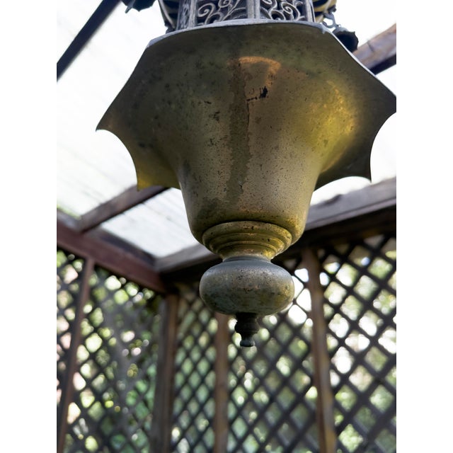 Brass Vintage 1960s Hollywood Regency Brass Pagoda Pendant With Arabesque Details. For Sale - Image 8 of 9