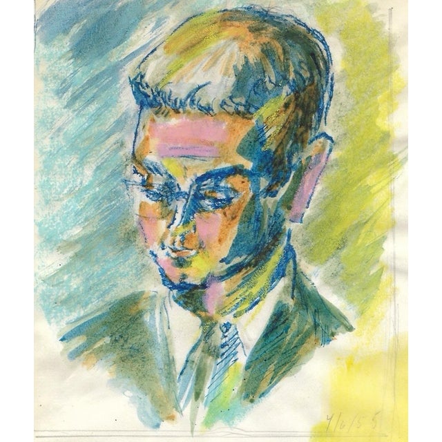Portraits of men, mixed media on paper, estate stamp on the back. These works are from a 1955 sketchbook. Marianna Van...