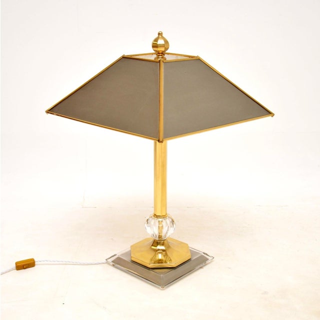 Large Vintage Italian Brass, Glass, and Steel Table Lamp, 1970s For Sale - Image 9 of 9