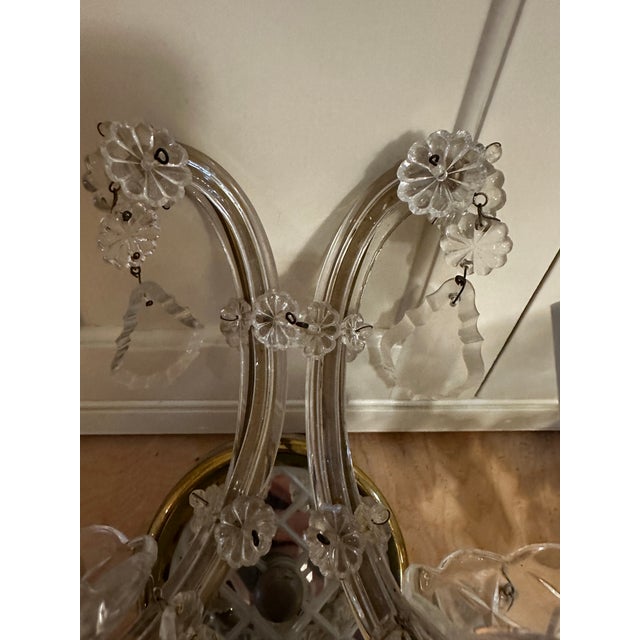 French Country Vintage Pair of Two Arm Maria Theresa Wall Sconces With Mirrored Backs. For Sale - Image 3 of 10