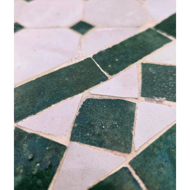 48" Handcrafted White and Green Moroccan Mosaic Table For Sale - Image 4 of 7
