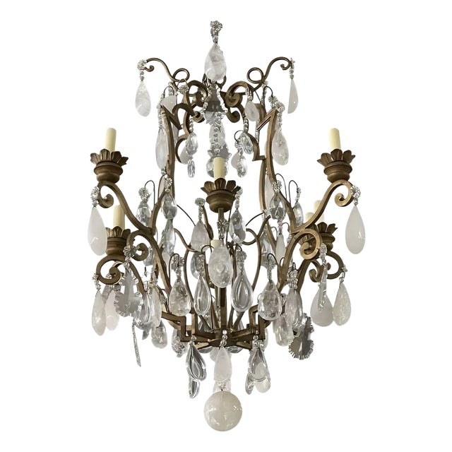 20th Century Italian Rock Crystal Chandelier With Eight Lights For Sale