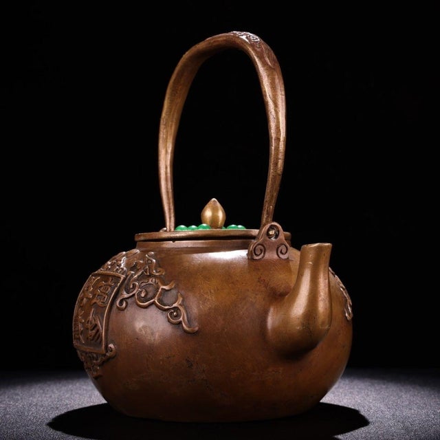 Traditional Late 19th Century Copper Teapot With Gemstone Inlays, 1.1kg For Sale - Image 3 of 9