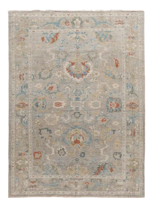 Modern Gray Sultanabad Handmade Floral Wool Rug