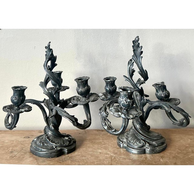 Mid 20th Century Vintage Art Nouveau Three Arm Candelabras - A Pair For Sale - Image 5 of 10